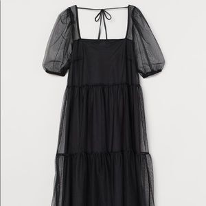 Puff-sleeved Mesh Dress